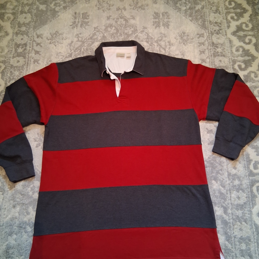 L.L. Bean Red and Gray Striped Men's Shirt